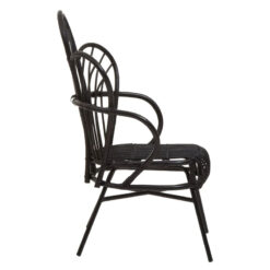 Boho Black Rattan And Metal Scalloped Peacock High Back Armchair Accent Chair