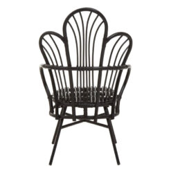 Boho Black Rattan And Metal Scalloped Peacock High Back Armchair Accent Chair