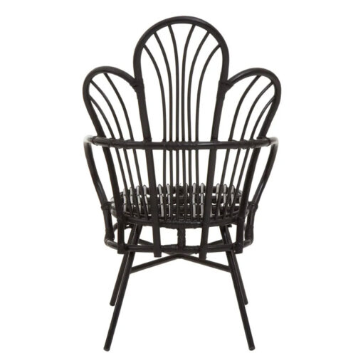 Boho Black Rattan And Metal Scalloped Peacock High Back Armchair Accent Chair