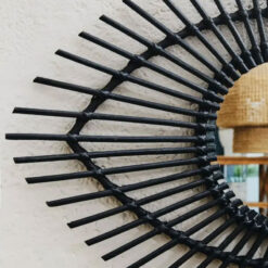 Boho Black Rattan Eye Shaped Wall Mirror 83cm