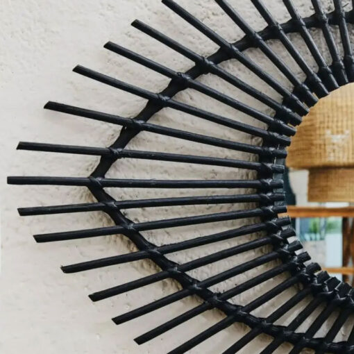 Boho Black Rattan Eye Shaped Wall Mirror 83cm