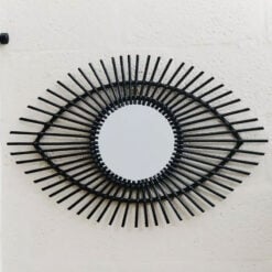 Boho Black Rattan Eye Shaped Wall Mirror 83cm