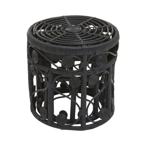 Boho Black Rattan Set Of 2 Nesting Side Tables End Tables