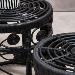 Boho Black Rattan Set Of 2 Nesting Side Tables End Tables
