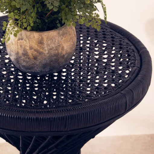 Boho Black Rattan Twisted Hour Glass Shaped Side Table End Table