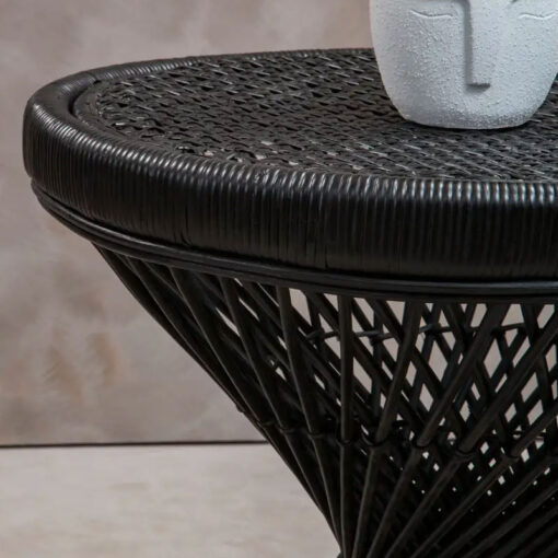 Boho Black Rattan Twisted Hour Glass Shaped Side Table End Table