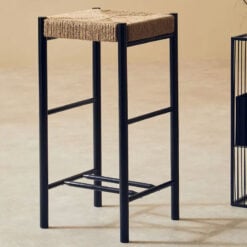 Boho Black Solid Beech Wood And Woven Hemp Rope Bar Stool 72cm