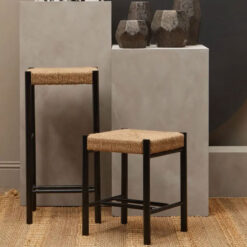 Boho Black Solid Beech Wood And Woven Hemp Rope Bar Stool 72cm