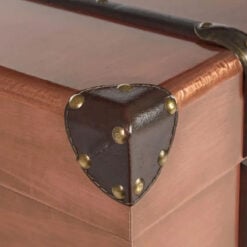 Boho Copper Metal And Brown Leather Large Storage Trunk Coffee Table With 1 Drawer 110cm