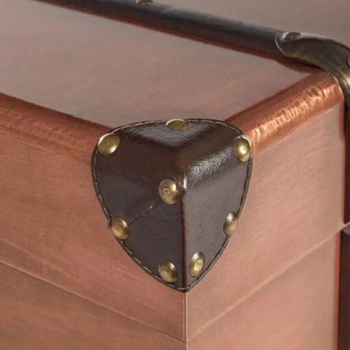 Boho Copper Metal And Brown Leather Large Storage Trunk Coffee Table With 1 Drawer 110cm