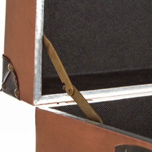 Boho Copper Metal And Brown Leather Large Storage Trunk Coffee Table With 1 Drawer 110cm