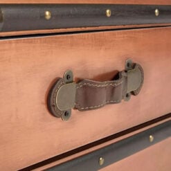 Boho Copper Metal And Brown Leather Large Storage Trunk Coffee Table With 1 Drawer 110cm