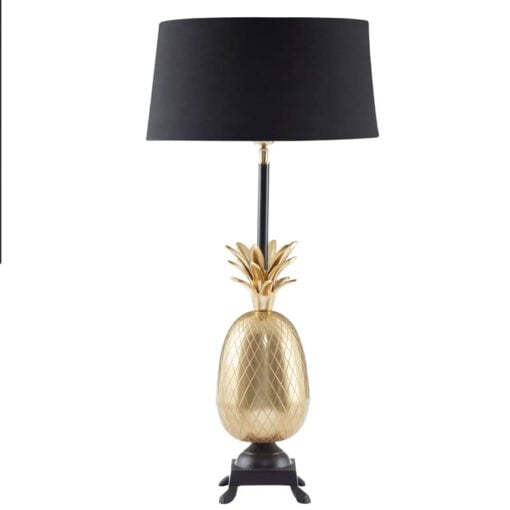 Boho Gold Metal Large Pineapple Table Lamp With Black Cotton Shade 65cm