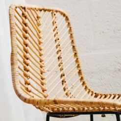 Boho Natural Rattan And Black Metal Bar Stool