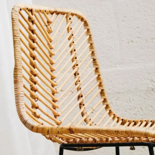 Boho Natural Rattan And Black Metal Bar Stool