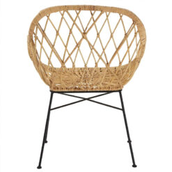 Boho Natural Rattan Lattice Design Tub Armchair Accent Chair With Black Legs