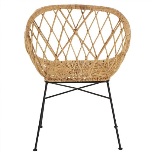 Boho Natural Rattan Lattice Design Tub Armchair Accent Chair With Black Legs