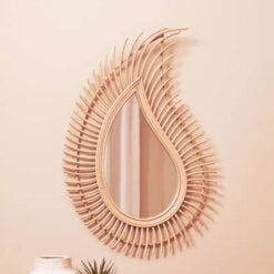 Boho Natural Rattan Tear Drop Shaped Wall Mirror 87cm