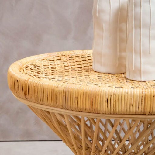 Boho Natural Rattan Twisted Hour Glass Shaped Side Table End Table