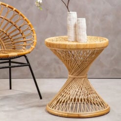 Boho Natural Rattan Twisted Hour Glass Shaped Side Table End Table