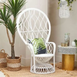 Boho Natural White Rattan Peacock Armchair Accent Chair Statement Chair
