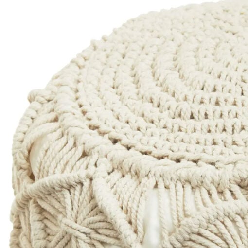 Boho Off White Cotton Macrame Pouffe Stool Footstool