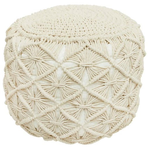 Boho Off White Cotton Macrame Pouffe Stool Footstool