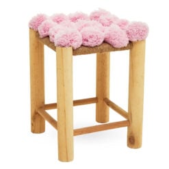 Boho Pink Pom Pom Stool Foot Stool With Solid Wood Legs