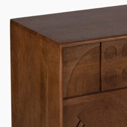 Boho Rustic Geometric Pattern Solid Mango Wood In Mahogany Finish 2 Door 3 Drawer Large Sideboard With Black Metal Legs