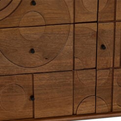 Boho Rustic Geometric Pattern Solid Mango Wood In Mahogany Finish 2 Door 3 Drawer Large Sideboard With Black Metal Legs