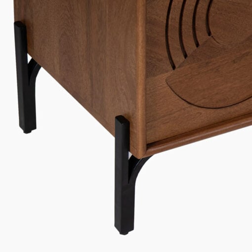 Boho Rustic Geometric Pattern Solid Mango Wood In Mahogany Finish 2 Door 3 Drawer Large Sideboard With Black Metal Legs