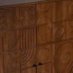 Boho Rustic Geometric Pattern Solid Mango Wood In Mahogany Finish 2 Door Cabinet Sideboard With Black Metal Legs