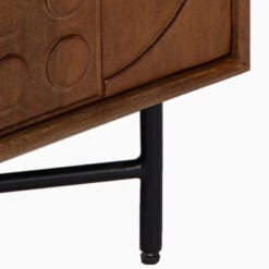 Boho Rustic Geometric Pattern Solid Mango Wood In Mahogany Finish 2 Door Cabinet Sideboard With Black Metal Legs