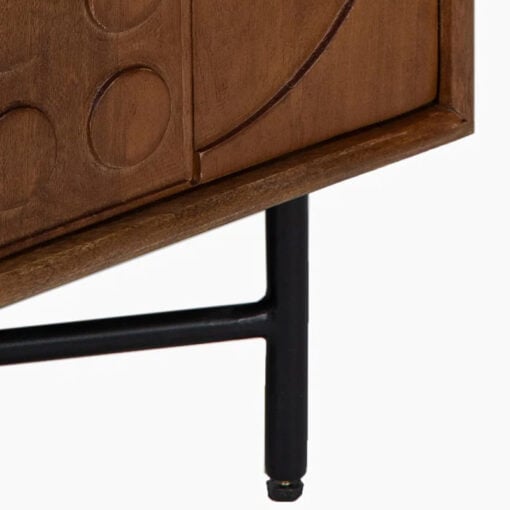 Boho Rustic Geometric Pattern Solid Mango Wood In Mahogany Finish 2 Door Cabinet Sideboard With Black Metal Legs