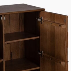 Boho Rustic Geometric Pattern Solid Mango Wood In Mahogany Finish 2 Door Cabinet Sideboard With Black Metal Legs