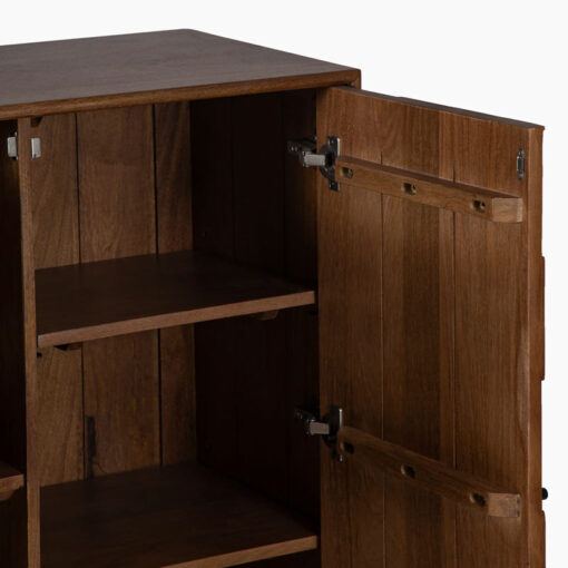 Boho Rustic Geometric Pattern Solid Mango Wood In Mahogany Finish 2 Door Cabinet Sideboard With Black Metal Legs