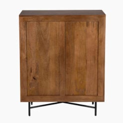 Boho Rustic Geometric Pattern Solid Mango Wood In Mahogany Finish 2 Door Cabinet Sideboard With Black Metal Legs