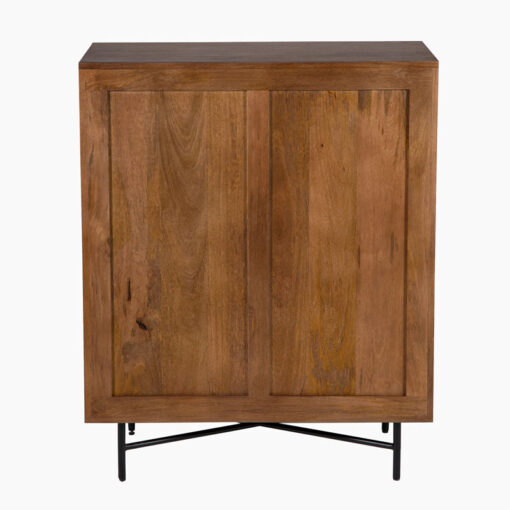 Boho Rustic Geometric Pattern Solid Mango Wood In Mahogany Finish 2 Door Cabinet Sideboard With Black Metal Legs