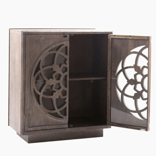 Boho Rustic Grey Solid Mango Wood Carved Mandala 2 Door Cabinet Sideboard