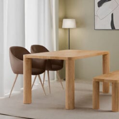 Boho Rustic Light Solid Mango Wood 6 Seater Dining Table With Carved Legs 150cm