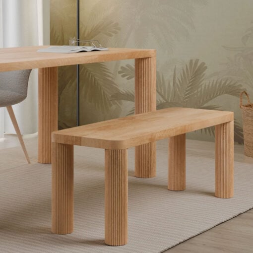 Boho Rustic Light Solid Mango Wood Backless Dining Bench With Carved Legs 110cm