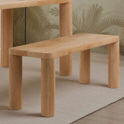 Boho Rustic Light Solid Mango Wood Backless Dining Bench With Carved Legs 110cm