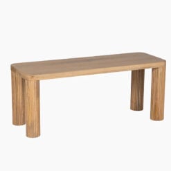 Boho Rustic Light Solid Mango Wood Backless Dining Bench With Carved Legs 110cm