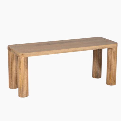 Boho Rustic Light Solid Mango Wood Backless Dining Bench With Carved Legs 110cm