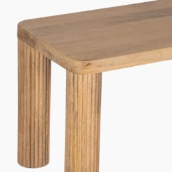 Boho Rustic Light Solid Mango Wood Backless Dining Bench With Carved Legs 110cm