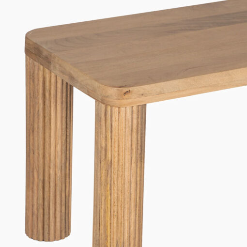 Boho Rustic Light Solid Mango Wood Backless Dining Bench With Carved Legs 110cm