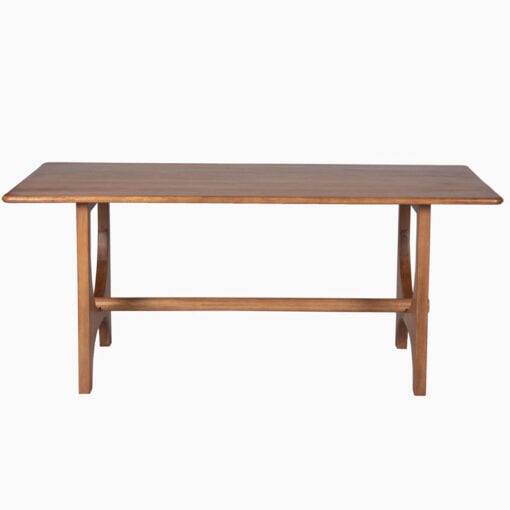 Boho Rustic Light Walnut Finish Solid Mango Wood 6 Seater Dining Table 180cm