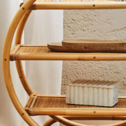 Boho Rustic Natural Rattan 3 Tier Open Freestanding Round Shelving Unit 77cm