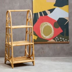 Boho Rustic Natural Rattan 3 Tier Open Freestanding Shelving Unit 107cm