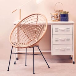 Boho Rustic Natural Rattan And Black Metal Accent Chair Armchair